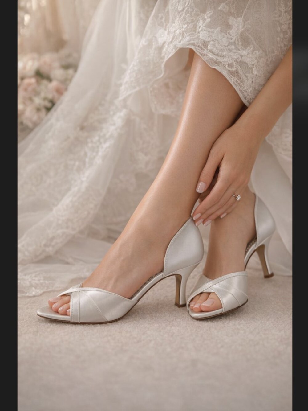 Michelangelo Shellie Satin Heels 9M White Peep Toe Dyeable Pumps Davis'd Bridal